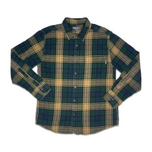 Eddie Bauer Green Yellow and Blue Plaid Button Down Flannel